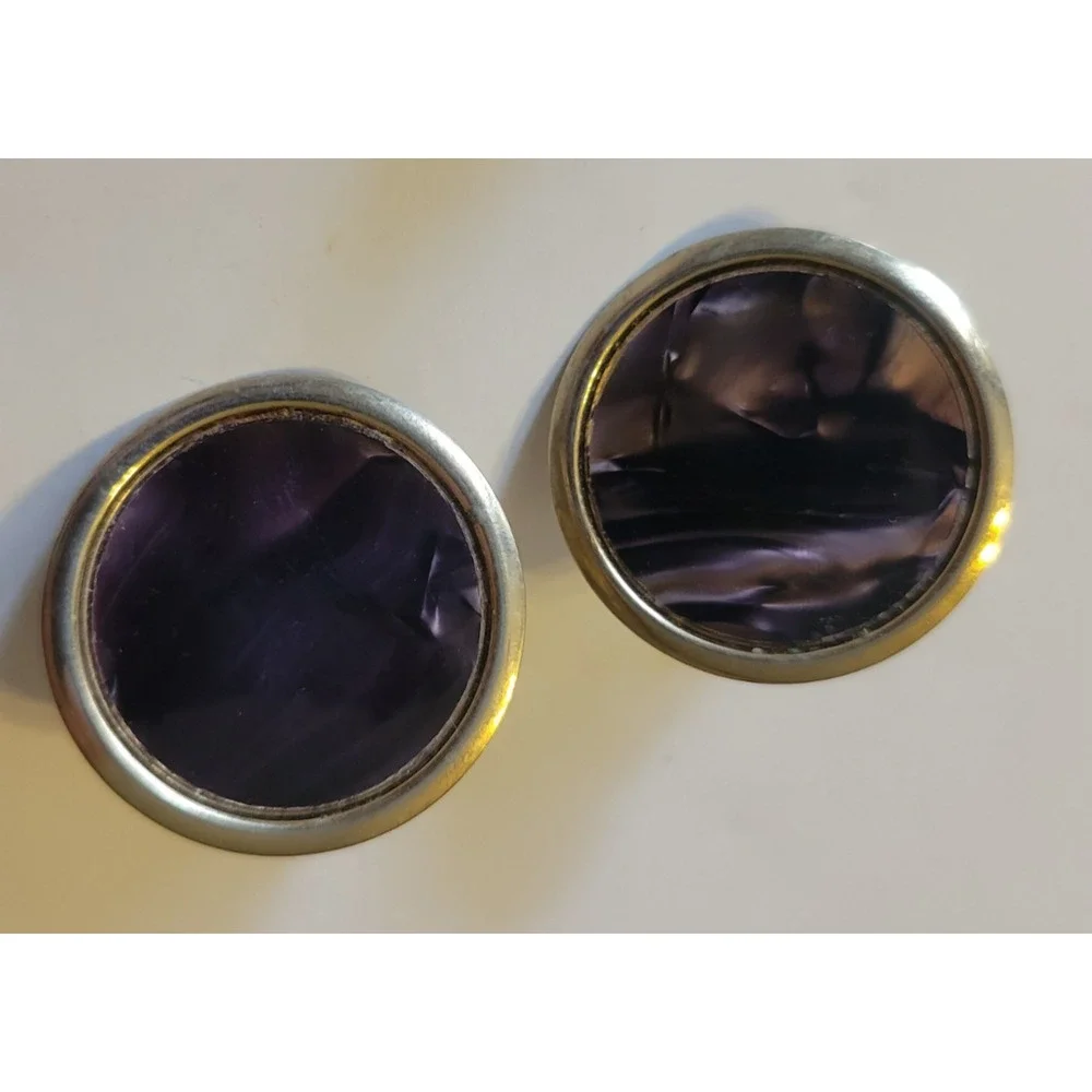 Lot of 2 Pair‎ Vintage Estate Cufflinks Gold Tone Purple Gemstone Jewelry